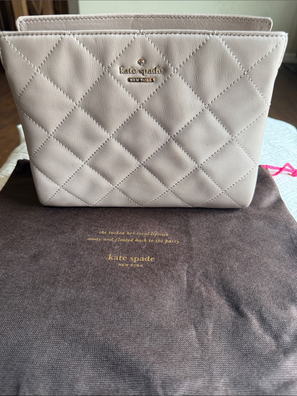 kate spade Quilted Leather Shoulder Bag in Light Taupe